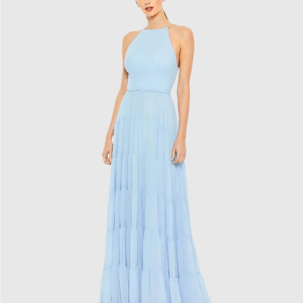 Mac Duggal Blue Ruffle Tiered A Line Gown